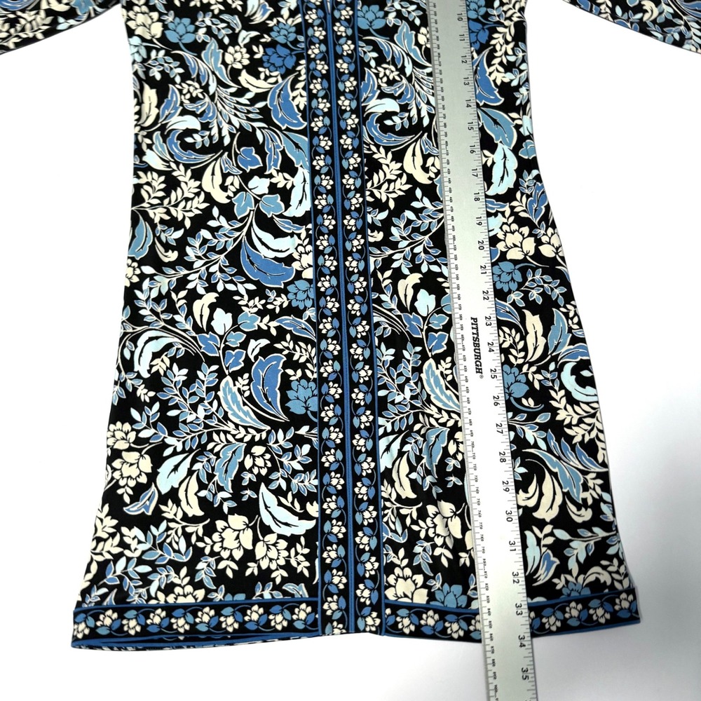 BCBGMAXAZRIA Blue Floral Keyhole Shift Dress XS Black 3/4 Sleeve Jersey Knit - Picture 7 of 13